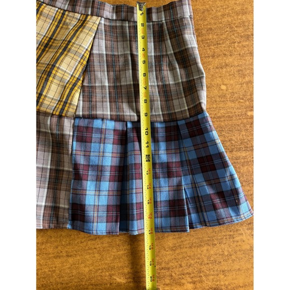 SHEIN Mixed Plaid Patchwork Pleated Mini Skirt Multicolor Tartan Size Large - Picture 4 of 5